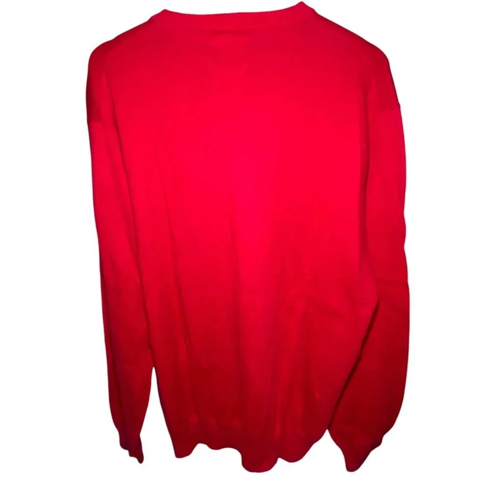 Chaps Mens‎ Red Cotton V-Neck Sweater With Embroidered Logo L